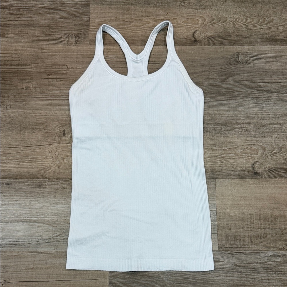 Lululemon Athletica White Racerback Tank Top with shelf bra, Size 6